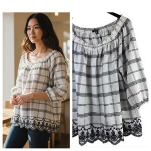 Ralph Lauren Chaps 2X XXL 18 20 Shirt Top Tunic Plaid Floral White Black CHIC
